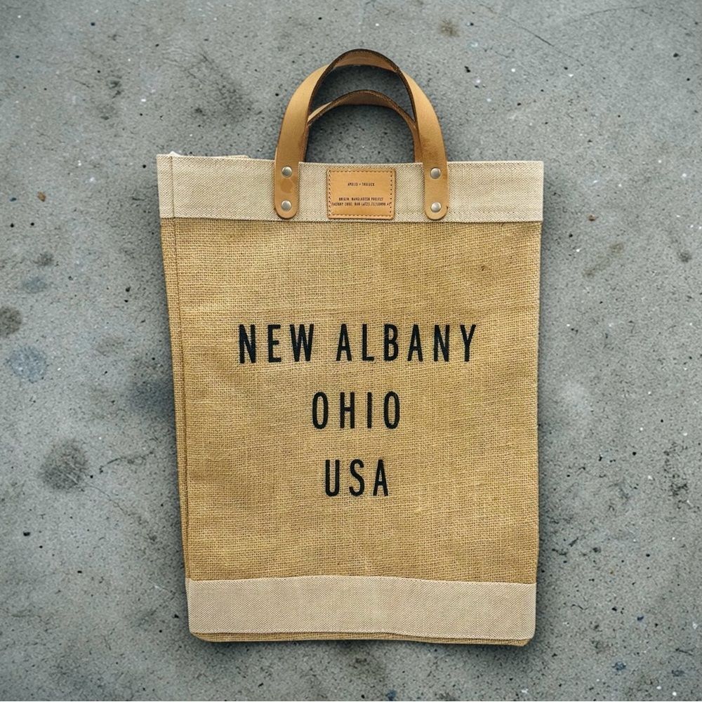 New Albany Ohio USA Market Bag Jute Leather Handle Tote Bag Decor Groceries